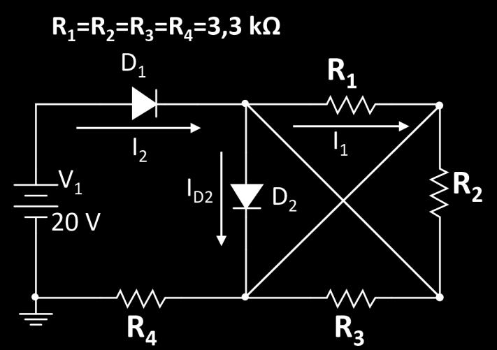 25. Os valores aproximados das correntes I 1, I 2 e I D2 para o circuito representado na figura ao lado, considerando-se V D