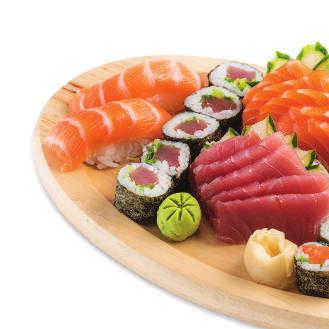 Nigata (42 PEÇAS) 4 Sashimi Salmão + 4 Sashimi Peixe Branco + 1 Sushi Salmão + 1 Sushi Peixe