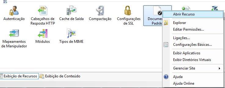 8. Feito isso, volte ao site; 9. Clique sobre Documento Padrão, com o botão direito; 10. Selecione a opção Abrir Recurso ; 11. Clique com o botão direito na lista que aparecerá; 12.