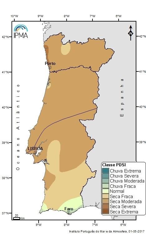QUADRO METEOROLÓGICO MONITORIZAÇÃO DA SITUAÇÃO DE SECA De acordo com o índice meteorológico de seca PDSI: - aumento significativo da área em situação de seca, em relação a março, em particular nas