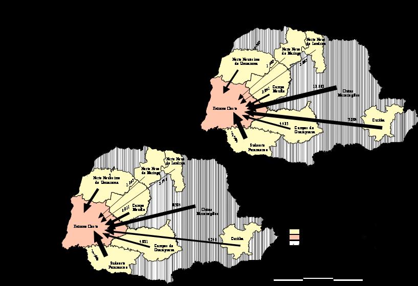 Imigração Intra-Estadual no Oeste-PR 1975-80, 1986-91 e 95-2000.
