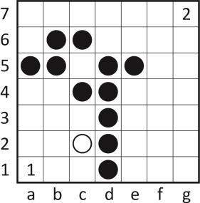 Rastros Autor: Bill Taylor, 1992 Um tabuleiro quadrado 7 por 7; uma peça branca e peças pretas em número suficiente (cerca de 40).
