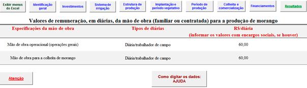 GestFrut_Morango: Sistema para Avaliações Econômico-financeiras da Produção de Morangos 7 planilha, devem ser informados os valores relativos à mão de obra permanente (empregados fixos ao longo do