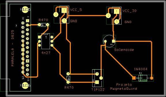 Page 7 of 2 Figura 4: Circuito do PIC e Etapa de Potência para Motor de Passo. Figura 5: Diagrama da placa impressa do circuito controlador do solenóide. 8.