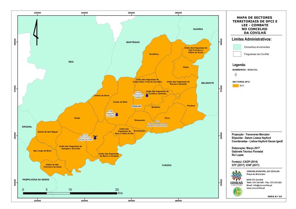Plano Operacional Municipal 217 3.3- Sectores territoriais DFCI e LEE - Combate. 3.3.1 - Mapa de Sectores Territoriais de DFCI e locais Estratégicos de Estacionamento (LEE).