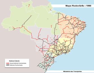 Figura 4 Mapas Rodoviários Brasileiros (1960, 1970, 1980, 1990, 2000, 2010) (Fonte: Ministério dos