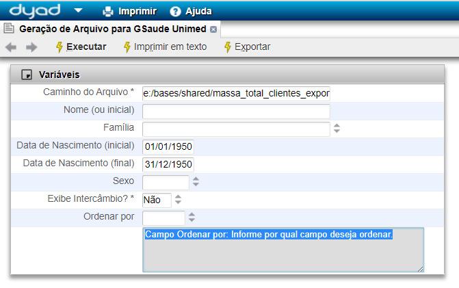 1.2.2. Captação via Unimed HRP Dyad É possível gerar uma listagem com os usuários do HRP, a partir de filtros preenchidos no sistema. Basta acessar o sistema ( http://sistema.unimeditabira.coop.