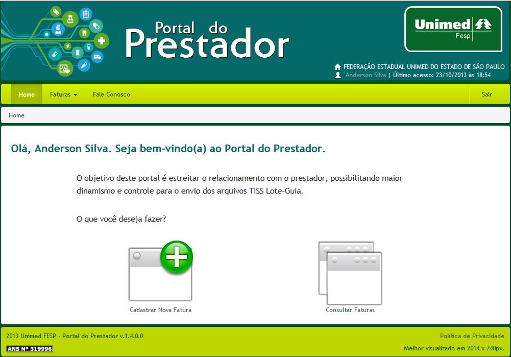 4. TELA PRINCIPAL DO SISTEMA Após informar suas credencias, o sistema fará a validação dos dados informados, e caso estejam corretos e válidos, o sistema exibirá a tela Principal conforme a