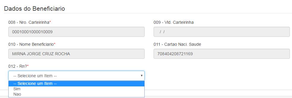 Portal do Prestador Guia SP/SADT - Liberação Em dados do beneficiário, usuário