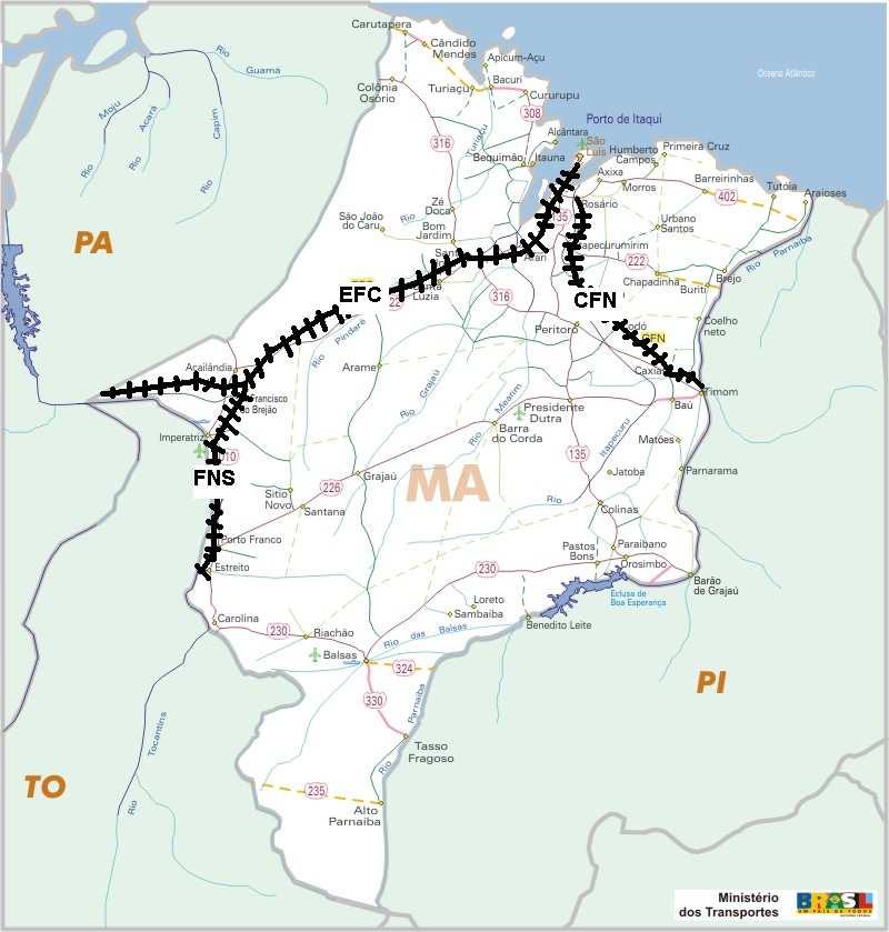 combustível, veículos e calcário. Em Açailândia, se conecta com um ramal da ferrovia Norte-Sul.