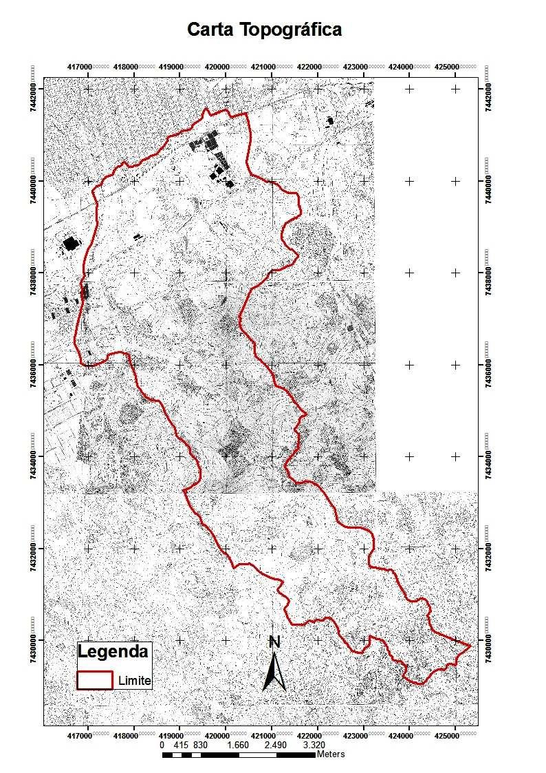 Caracterização da área de estudo A área de estudo consiste na Bacia Hidrográfica do Córrego Pararangaba II, localizada entre os paralelos 23 10' 27" S e 23 15' 17" S e os meridianos 45 43' 38" W e 45