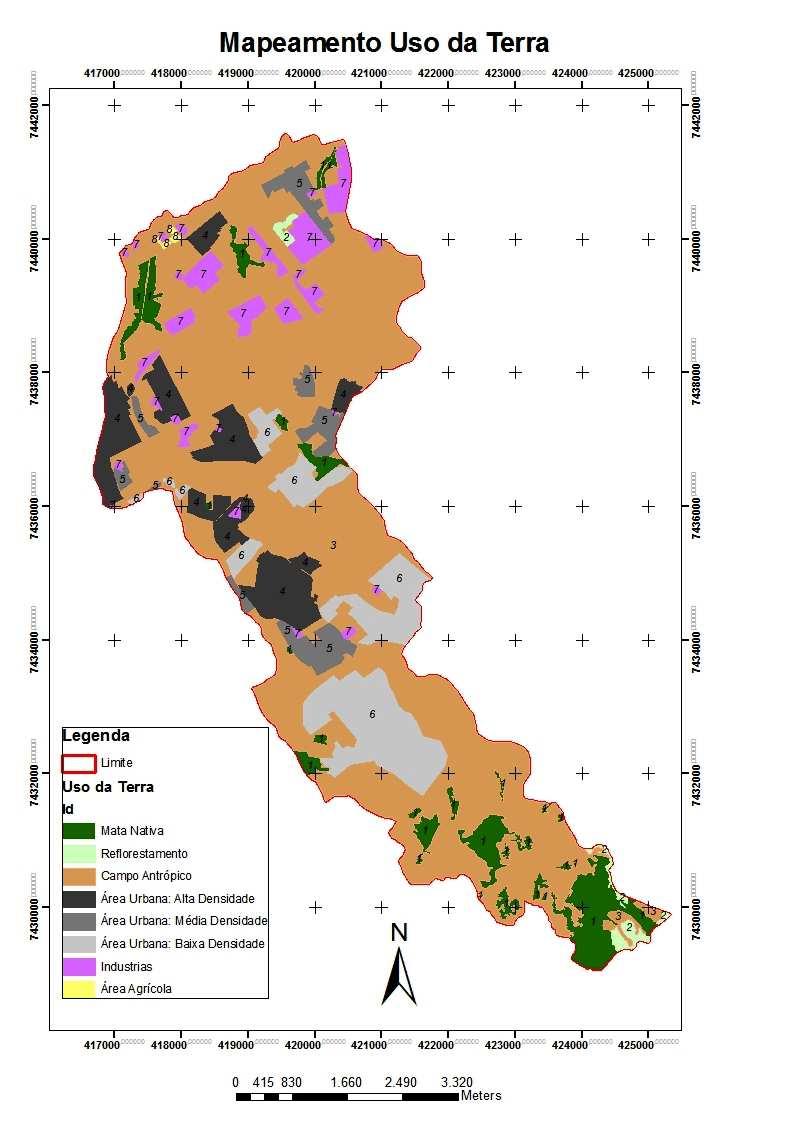 1 - Mata Nativa: inclui-se aqui, a vegetação natural e a vegetação de mata ciliar. Nesta classe obtivemos 8,2 km² de área.