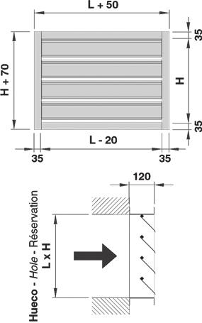 Utilização: O registo sobrepressão PSA ou PSU é utilizado para prevenir o fluxo de retorno num sistema de condutas retangular.