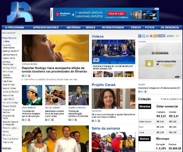 ESQUEMA COMERCIAL MULTIPLATAFORMA Patrocínio Mensal Site Jornal da Record + RECORD TV Super Banner / Island Galeria de Fotos Background Youtube Jornal da Record Vinheta