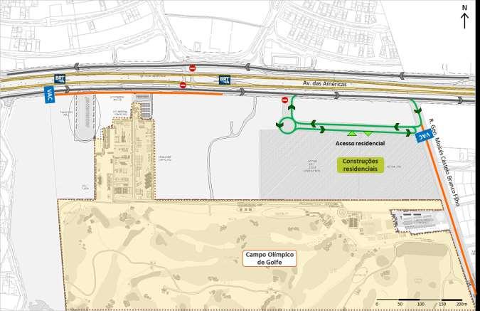 Golfe Olímpico Trecho interditado para o tráfego geral Vias abertas ao trafego geral