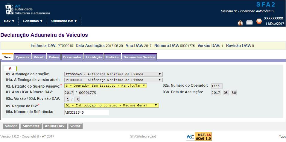 6.4 Alteração de DAV Para alterar uma DAV, o utilizador deve pressionar o botão presente no ecrã da Figura 16 e será apresentado o formulário da Figura 6 com os campos pré-preenchidos e em formato