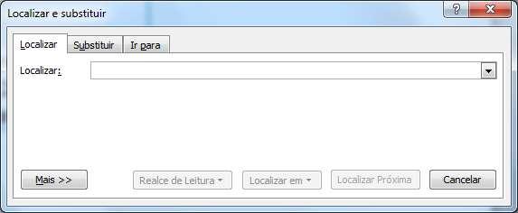 Clicando-se na seta e em seguida na opção Localização avançada a caixa de diálogo Localizar e substituir é exibida.