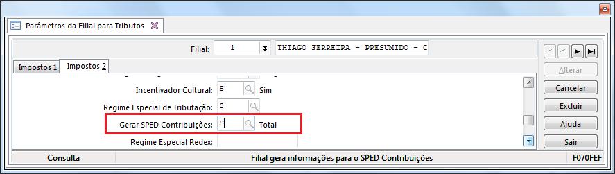 Para as demais filiais deixar o parâmetro como "Não": - Na tela F070FEF- Cadastros >Filiais > Parâmetros por Gestão >