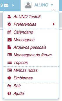 disciplina para responder e enviar novas mensagens; Arquivos pessoais : Armazena arquivos pessoais através do recurso arrastar e soltar arquivos para adicioná-los ; Mensagens do fórum : Visualiza as