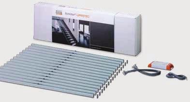 Os suportes dos perfis em alumínio / painéis difusores com 100/150 cm de comprimento podem ser encurtados individualmente. Os módulos LED têm a temperatura de cor 4500 Kelvins em branco neutro.