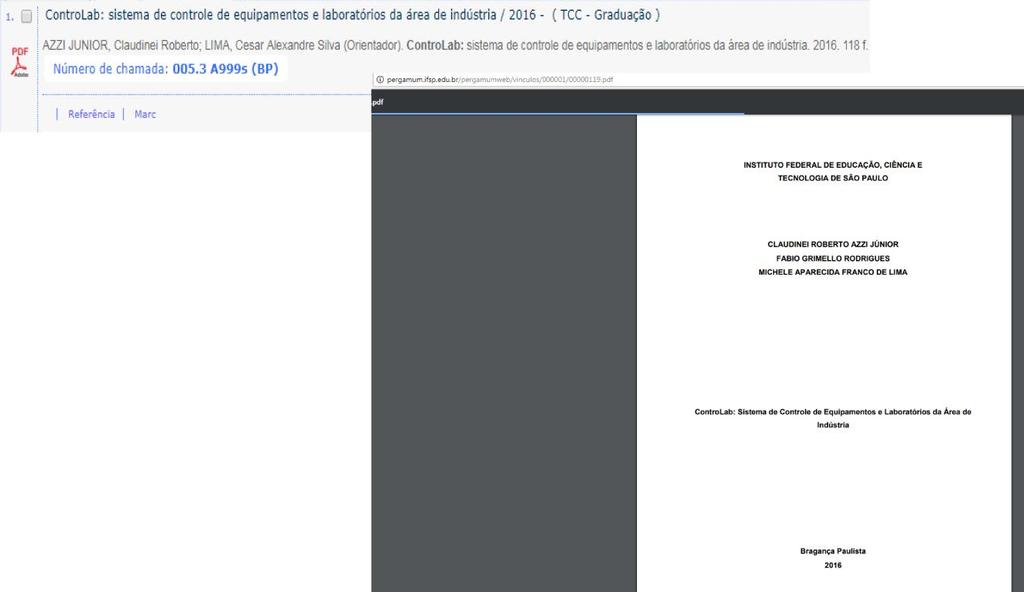 TRABALHOS ACADÊMICOS DE ALUNOS DO IFSP Clique no link PDF para acessar os trabalhos acadêmicos