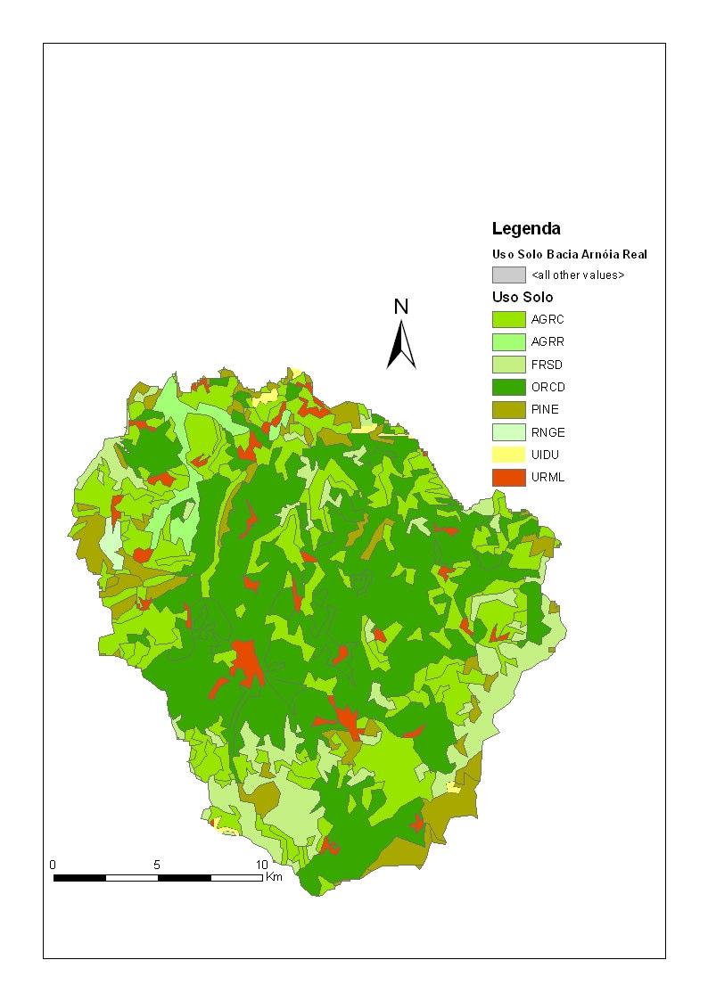 origem a este mapa onde se verifica que cerca de 45% da bacia apresenta culturas de pomar, vinhas ou olival seguindo-se as culturas anuais com cerca de 30% da área da bacia.