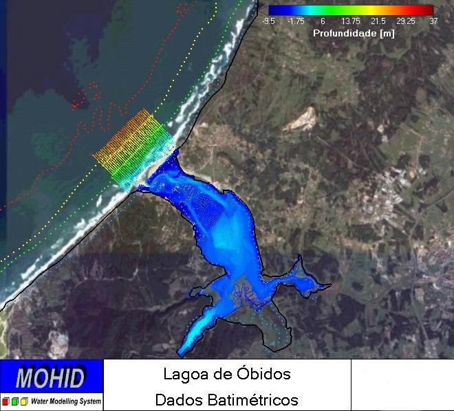 4.2 Modelação da hidrodinâmica da Lagoa O modelo implementado para a Lagoa no início do projecto, está a ser actualizado pelo facto existir um levantamento batimétrico mais recente.