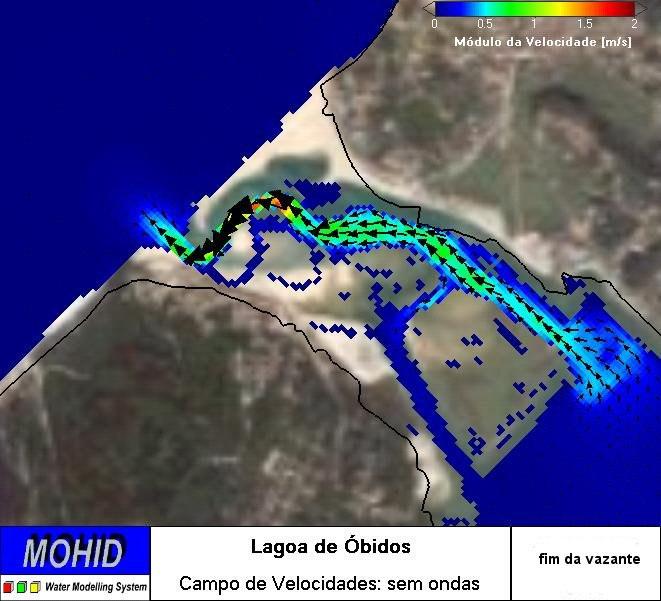 que na enchente as velocidades são superiores, pelo facto de ocorrerem enchentes mais curtas e vazantes mais largas. Nesta situação diz-se existe dominância de enchente na Lagoa de Óbidos.