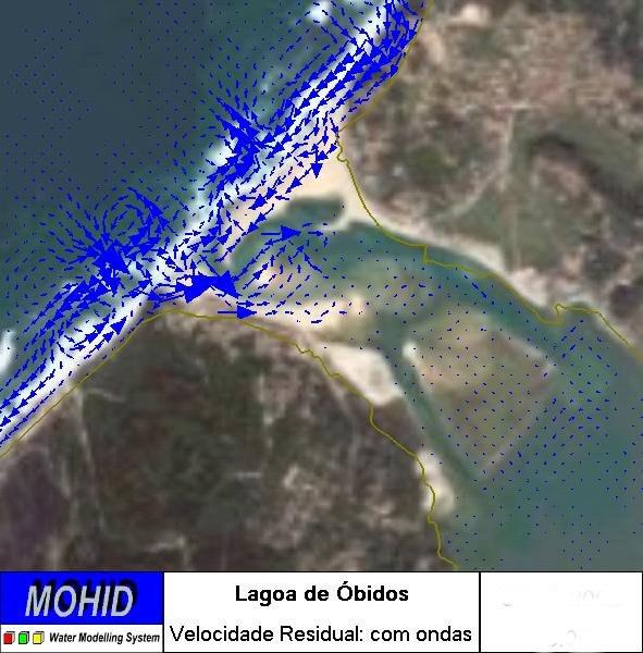 Figura 27. Velocidade residual na Lagoa de Óbidos ao fim de 30 dias de simulação, numa situação onde se considera o forçamento da maré. Figura 28.