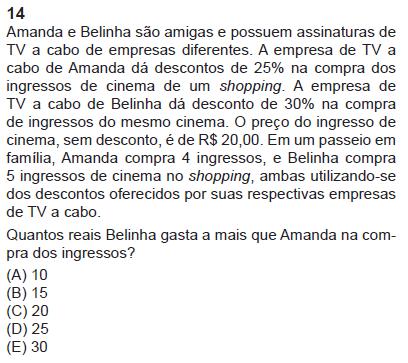 Tema: Porcentagem Amanda comprou 4 ingressos a R$ 20, totalizando R$ 80.