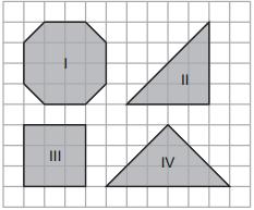 12ª Questão - Quais dos polígonos desenhados no quadriculado têm o mesmo perímetro?