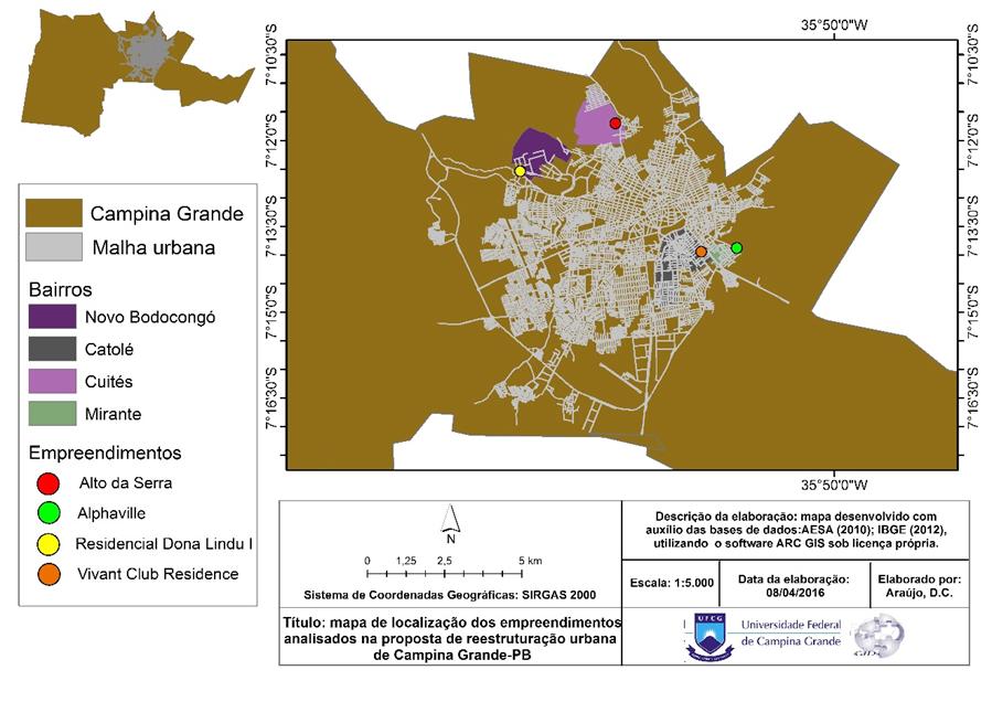 Figura1. Localização geográfica dos empreendimentos na cidade de Campina Grande. Fonte: os autores.