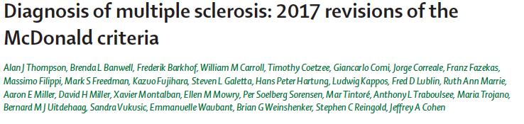 Diagnóstico da Esclerose Múltipla Critérios de Diagnóstico Esclerose Múltipla Lancet Neurol 2017 Published Online December 21, 2017 Diagnóstico da Esclerose Múltipla Critérios Diagnóstico Esclerose