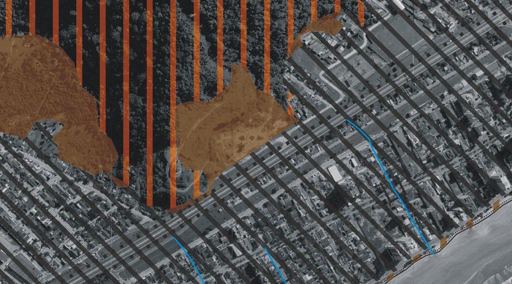 Por meio da figura 2 é possível visualizar que a área urbana de Mongaguá aproxima-se perigosamente de áreas de colúvio (polígono totalmente preenchido em cor sépia).