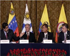 2015 MUNDO América Latina Maduro e Santos definem plano para pôr fim à crise na fronteira Os presidentes Nicolás Maduro (Venezuela) e Juan Manuel Santos (Colômbia) definiram um