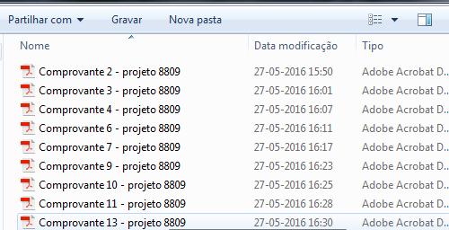 Recomenda-se a submissão dos documentos no Balcão 2020 através de um ficheiro zipado, identificando o nº do pedido e organizado, internamente, por comprovante, conforme exemplo seguinte: Cada