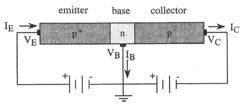 Transistor p + : altamente dopada: emissor. n: fracamente dopada e fina: base.