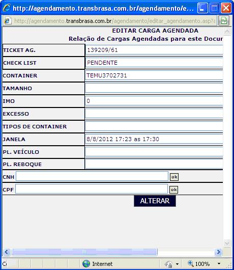 Editar Carga Agendada: Serve para alterar informações do