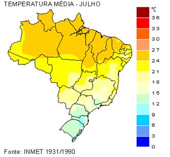 no verão Temperatura média mensal ( o C) 28 26 24 22 20 18 16 14 12 10 Temperatura mádia mensal - Piracicaba, SP 2001 2002 2003 2004 2005