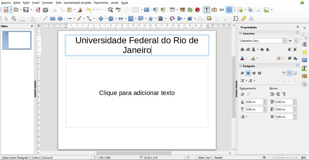 CRIANDO UMA NOVA APRESENTAÇÃO Para demonstração dos recursos iniciais da criação de uma apresentação, vamos criar uma apresentação referente a um Relatório de Inscrições em