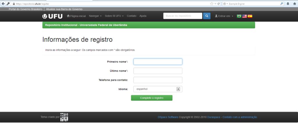 Complete suas Informações de registro e