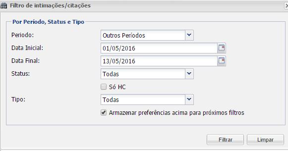 Figura 33 - Resposta a uma intimação ou citação. No Filtro de intimações/citações, utilize o filtro Por Período, Status e Tipo ou Por Processo.