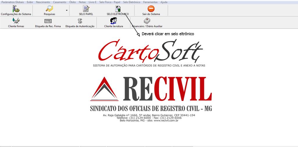 site do Sisnor No sistema Cartosoft o usuário da serventia deverá acessar o Menu