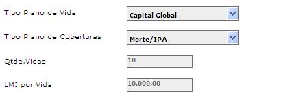 Funcionalidades Forma de Contratação: Capital Global O Capital Segurado Total é determinado a partir do valor da garantia básica de Morte desejada para cada funcionário,