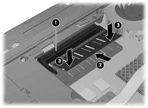 c. Pressione cuidadosamente o módulo de memória (3), aplicando força nas bordas direita e esquerda até encaixar os clipes de retenção. 11.