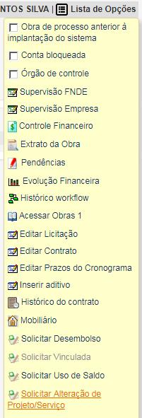 Uso de saldo no caso de obras Como proceder? 1. Acessar a obra 2. Clicar em Lista de opções 3. Solicitar Uso de Saldo Documentos necessários 1. Ofício contendo justificativa técnica 2.