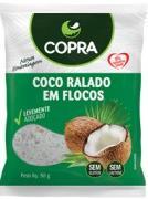 Apresentações do produto Coco Ralado Úmido e Adoçado 100 g, Coco Ralado Úmido e Adoçado 50 g, Coco Ralado Puro sem Açúcar 100 g, Coco Ralado Puro sem Açúcar 50 g, Coco Ralado Flocado 100 g, Coco