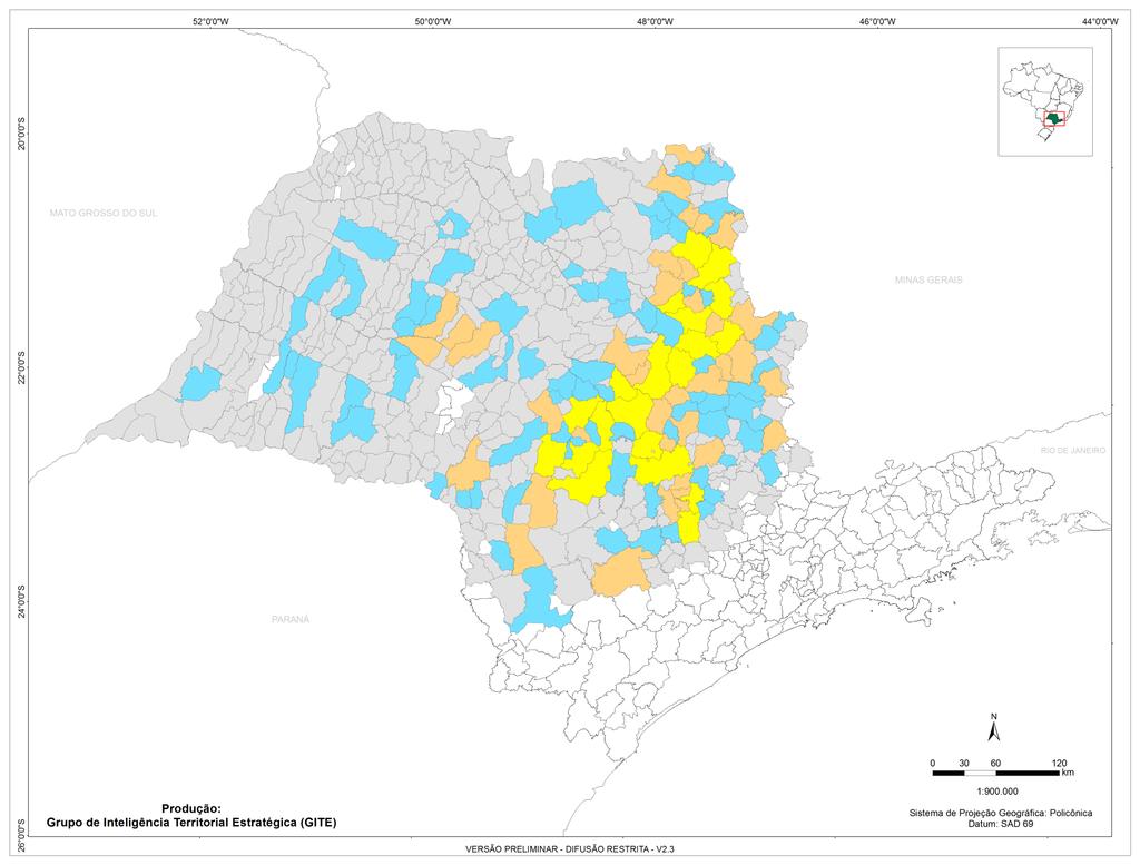 MUNICÍPIOS COM CANA-DE-AÇÚCAR EM DECLIVES SUPERIORES A 12% Legenda G25 (20 municípios) G50