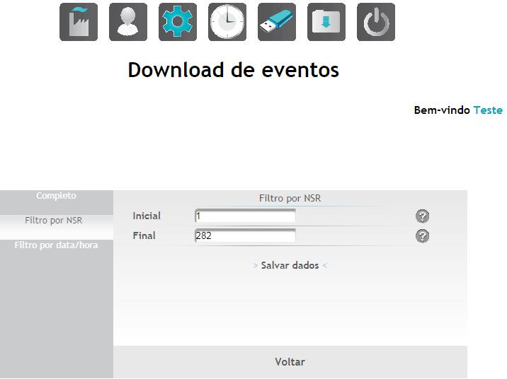 9.1. Tela Eventos: NSR Permite filtrar os eventos por NSR(número sequencial de registro).