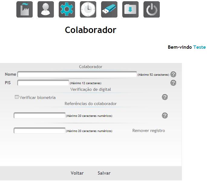 5. TELA COLABORADOR Permite a inclusão, a alteração, e a exclusão dos colaboradores, bem como a visualização dos dados de cadastro. 5.1.